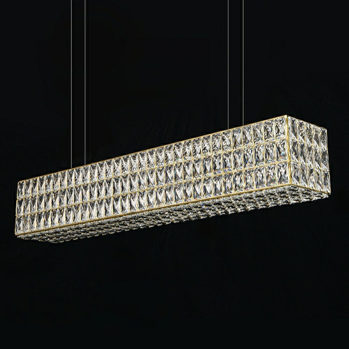 Decorative Rectangle Cube Crystal Pendant Chandelier For Dining Room Luxury Hanging Light Fixture In Gold Finish