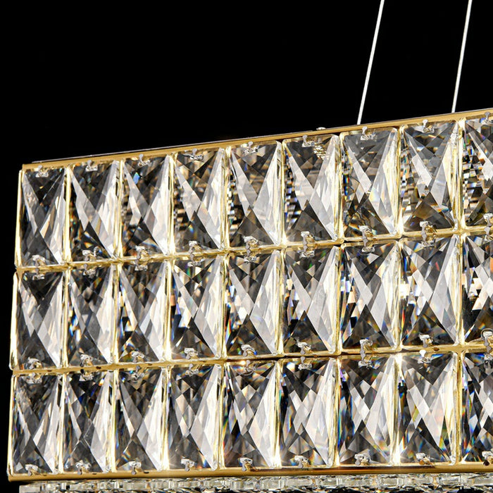 Decorative Rectangle Cube Crystal Pendant Chandelier For Dining Room Luxury Hanging Light Fixture In Gold Finish