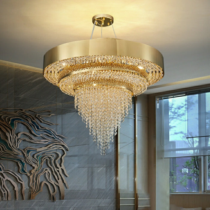Decorative Gold Round Crystal Living Room Chandelier Light Oval Pendant Lamp For Dining Room Kitchen Table