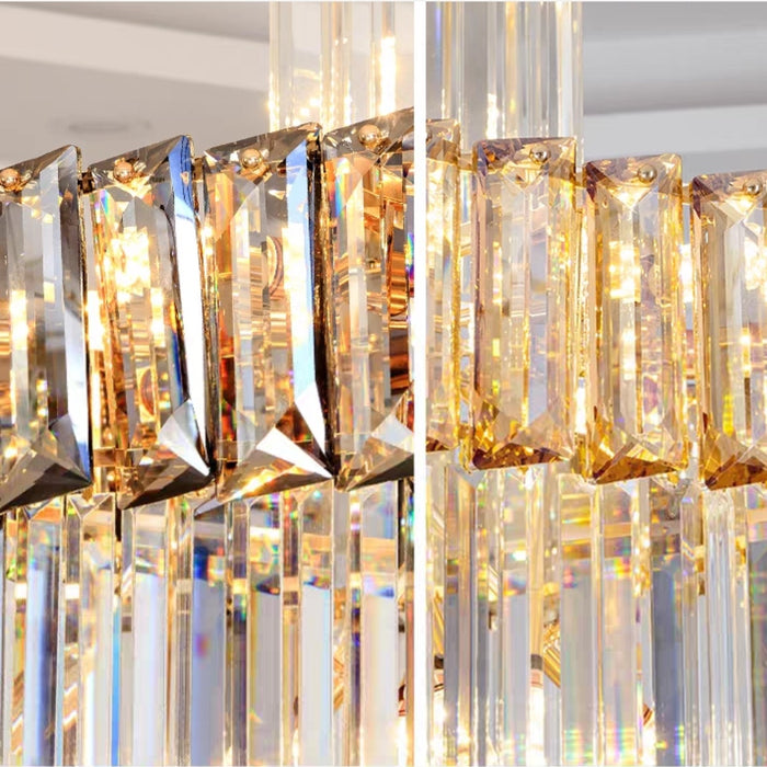 Decorative Large Vertical Crystal Staircase Chandelier Foyer Ceiling Light Fixture Lamp In Gray/ Amber Brim