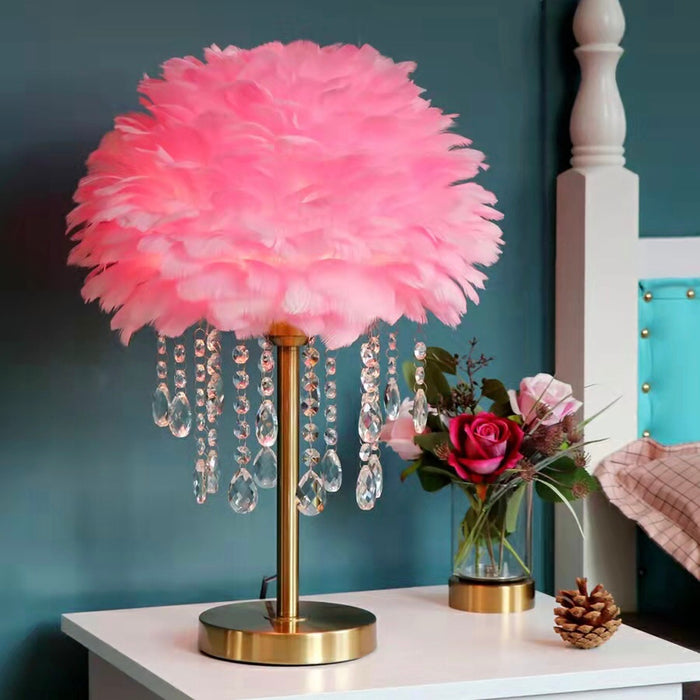 Stylish Feather Table Light Creative Bedside Lamp Romantic Bedroom Crystal night Lamp
