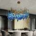 Elegant Blue Crystal Drops Chandelier Brass Branch Style Pendant Light For Living/ Dining Room