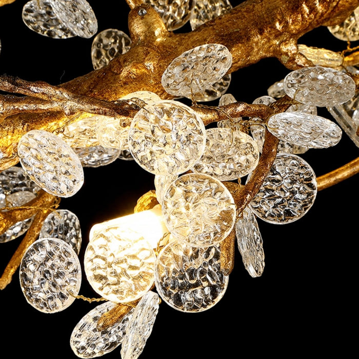 Elegant Brass Branch Chandelier Crystal Leaves Pendant Light For Living/ Bedroom Decor