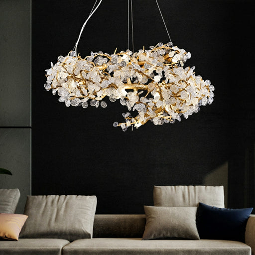 Elegant Brass Branch Chandelier Crystal Leaves Pendant Light For Living/ Bedroom Decor