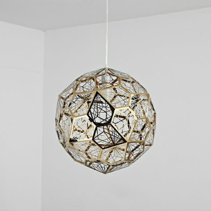Elegant Italian Designer Single 1-Light Textured Geometric Pendant Lamp With Bulbs Diamond Ball Shaped Ceiling Light Fixture In Gold Finish