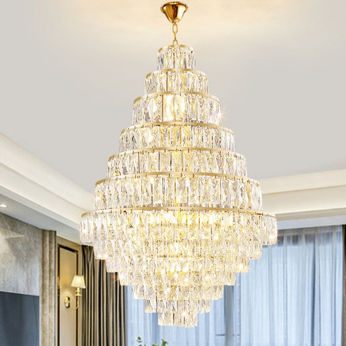 Oversized Customization Decorative D31.5"*H35.8"/ 20 Lights K9 Crystal Chandelier Foyer Hall Ceiling Light Fixture For 2 Story Staircase In Gold/ Chrome