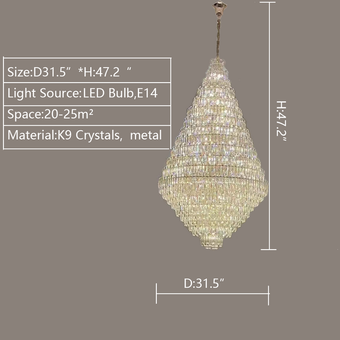 47.2inch height bicone crystal chandelier oversized for big house foyer hallway staircase entrance