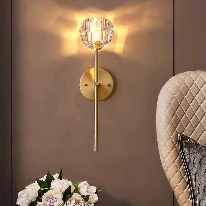 Lámpara de pared de cristal K9 de lujo, luz de noche de dormitorio de cobre puro/latón moderno, lámparas de decoración de escaleras