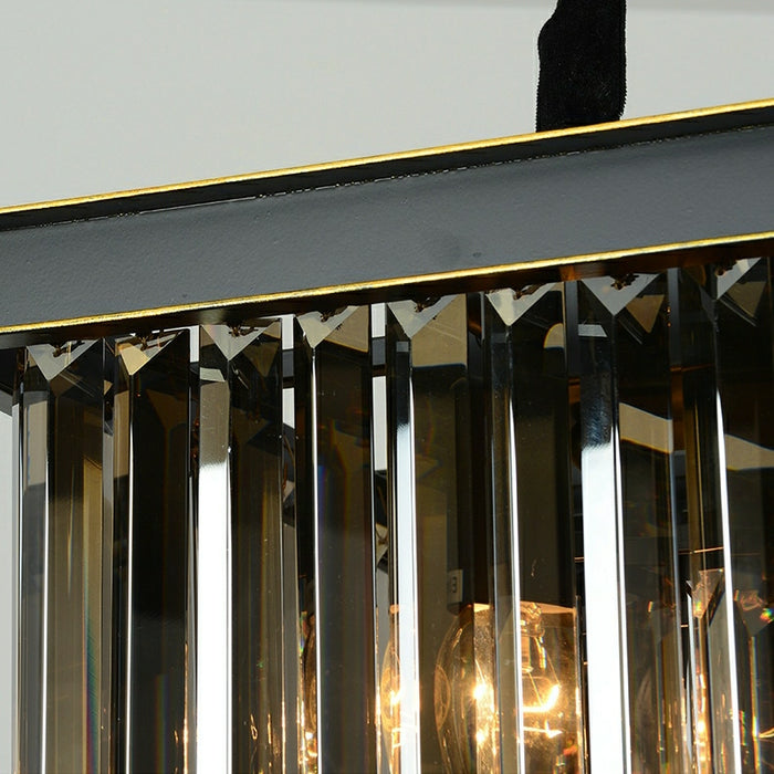 Lampadario di cristallo dell'isola della cucina di moda in finitura nera / grigio fumo Lampada a sospensione / lampada a sospensione a catena rettangolare a due livelli per tavolo da pranzo lungo