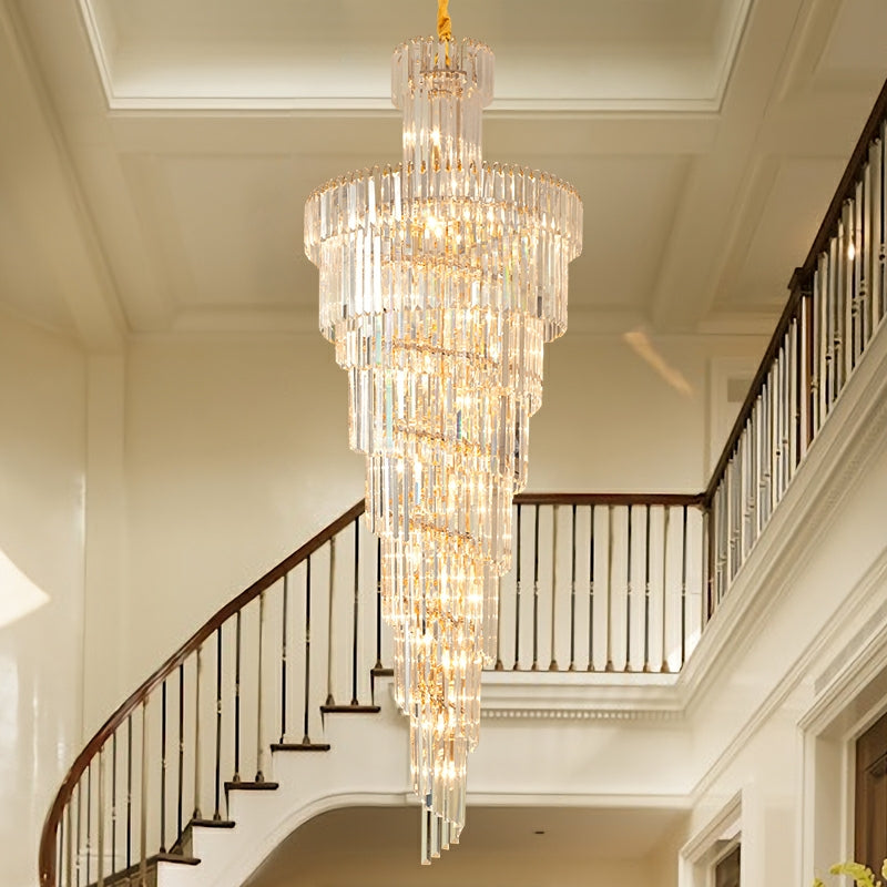 Very Large Modern Crystal Chandelier Tiered Foyer Staircase Spiral