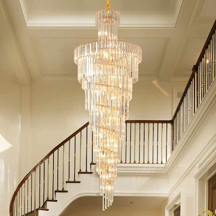 LYFAIRS D39.4"*H236.2"/ 58 Lights Luxury Extra Large Foyer Spiral Staircase Chandelier Long Crystal Ceiling Light Fixture For Living Room Hall Entrance