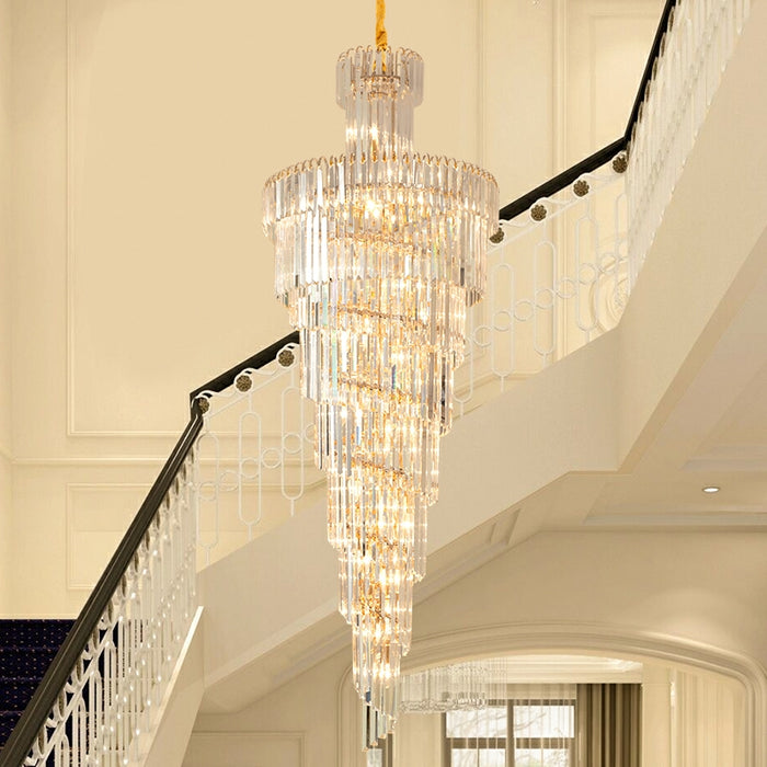 LYFAIRS D39.4"*H236.2"/ 58 Lights Fabulous Extra Length modern Spiral Chandelier Long Crystal Ceiling Lighting For  2story house