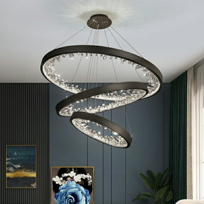 Gold/ Black 1/ 2/ 3 Rings Crystal Chandelier Modern LED Ceiling Pendant Lighting Fixture For Living/ Bedroom