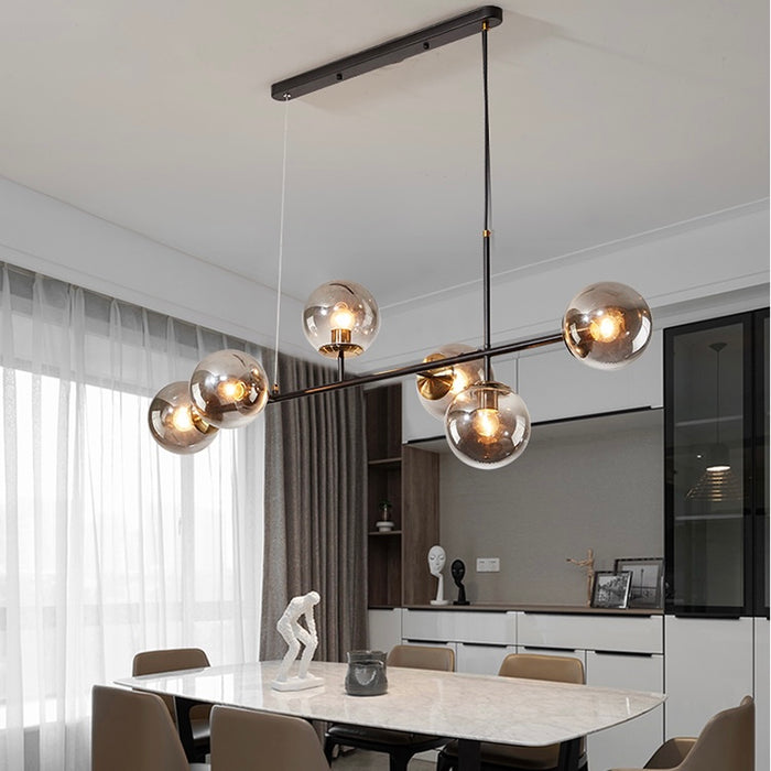 6 Lights Globe Glass Linear Pendants Modern Style Ceiling Light Fixtures For Dining Room