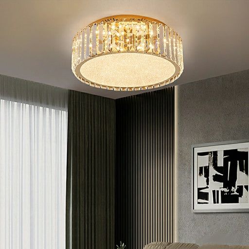 Hotel Gold Flush Mount Ceiling Lighting Fixture Round Crystal Chandelier D15.8"