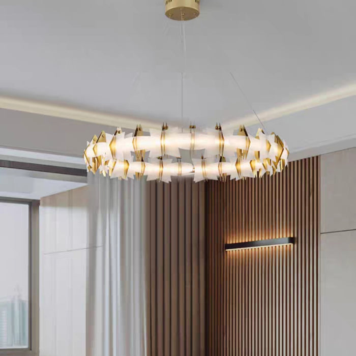 Lámpara de araña circular geométrica acrílica de moda artística nórdica para dormitorio/sala de estar
