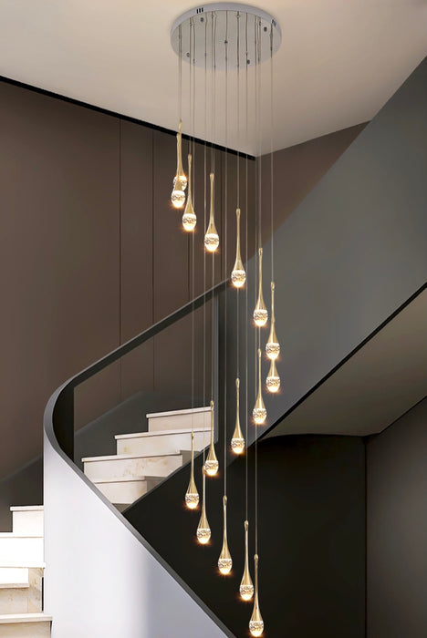 Extra Large Modern Crystal Waterdrops Chandelier Foyer Staircase Hotel High Ceiling Sloped Ceiling Lamp Entryway Lighting