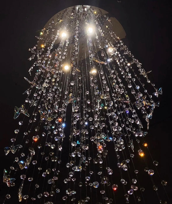Extra Large Stunning K9 Crystal Butterfly Chandelier For Hotel Foyer Staircase/ Entrance Dining Hall Spiral Ceiling Light 