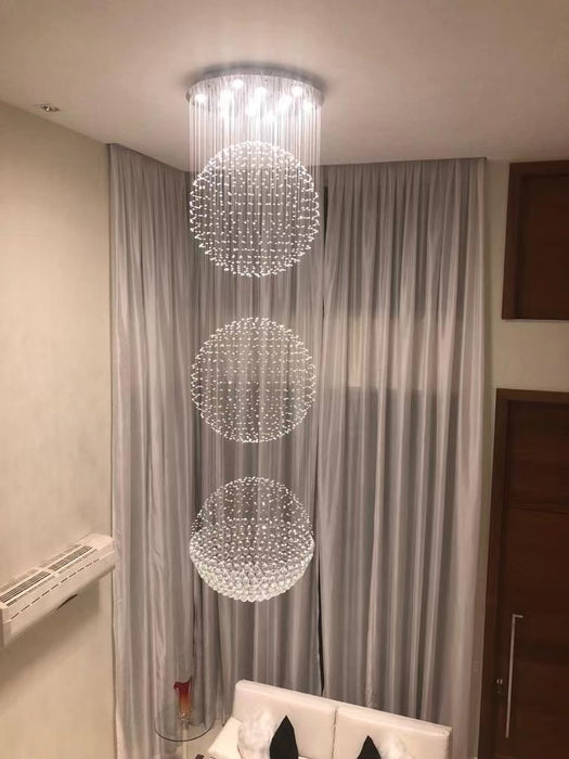 Extra Large Modern Three Balls Ceiling Crystal Chandelier For Staircase/Big-foyer, living room