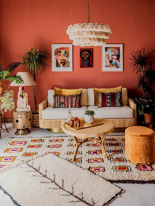 boho artistic aestheticisim living room light fixture tassel chandelier instagram popular trend moroccan homestay bnb style