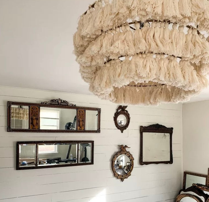boho mini living room light fixture tassel chandelier instagram popular trend interior deisgn rustic vintage style chandelier for seaside house
