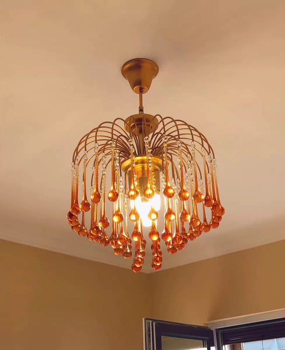French Style Bedroom Small Creative Chandelier Vintage Romantic Warm Vibe Amber Waterdrop Light Fixture for Restaurant Dining Room Kids Room
