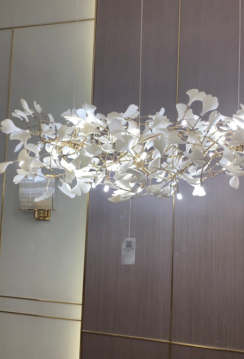 Lampadario in ceramica con fiori e foglie di ginkgo per foyer/scala/corridoio