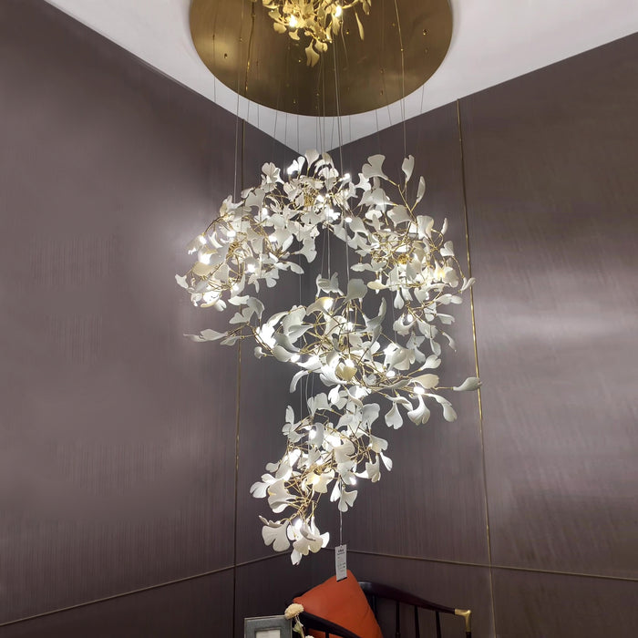Lampadario in ceramica con fiori e foglie di ginkgo per foyer/scala/corridoio