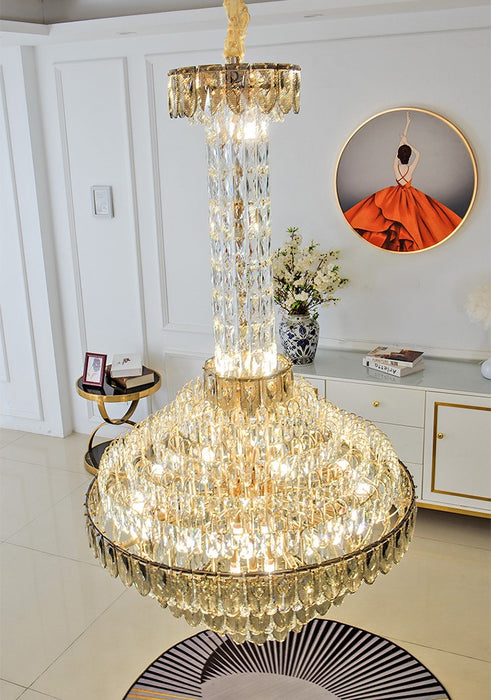 Lámpara de araña extragrande de cristal estilo imperio de varios niveles para pasillo/vestíbulo/escalera grande