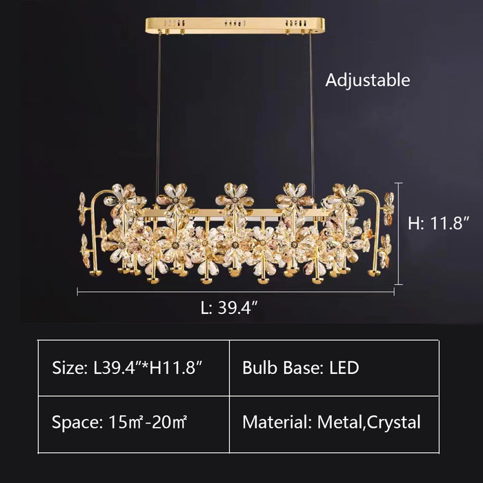 L39.4"*H11.8" chandelier,chandeliers,pendant,round,wall light,gold,flower,crystal,bedside,kitchen island,big table,dining bar,dining table,long table,rectangle,round,ring,circle