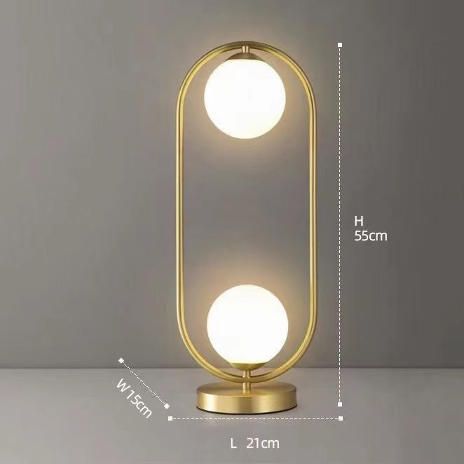 Lámpara de mesa de 2 luces, luz nocturna de metal con bola, pantalla de cristal blanca 
