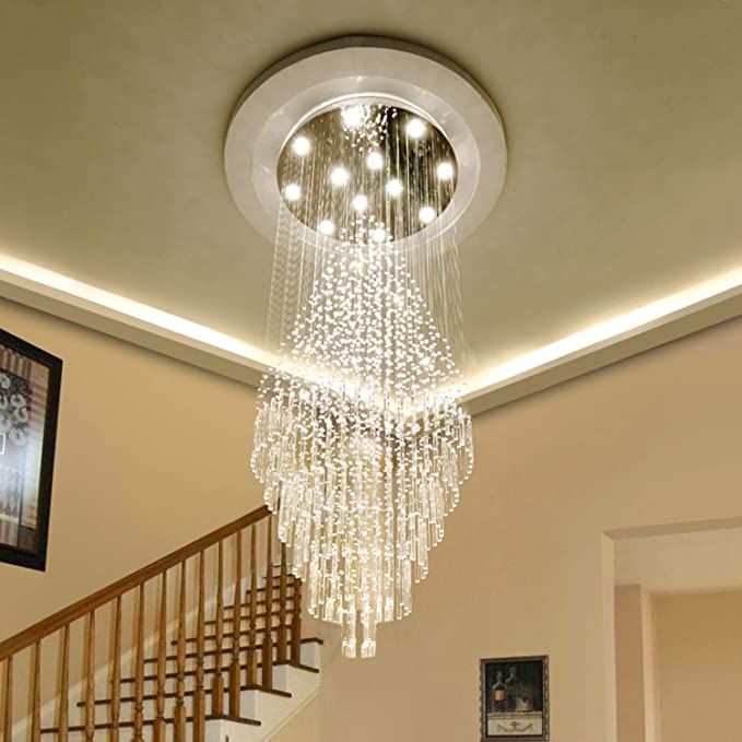 Extra Length Customization D47.2"/ 4W*25 Foyer Crystal Chandelier Raindrop Crystal Flush Mount Ceiling Light Fixture For Hotel Entryway/ Staircase