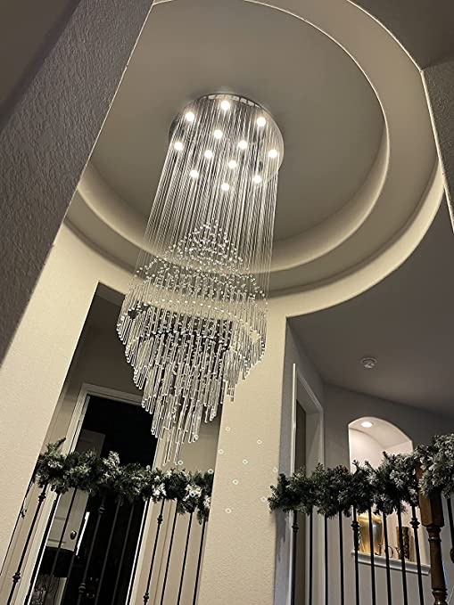 Oversized Customization D47.2"/ 4W*25 Foyer Crystal Chandelier Raindrop Elegant Fabulous Crystal Flush Mount Ceiling Light Fixture For Hotel Resturant Entryway Staircase Lobby Hallway