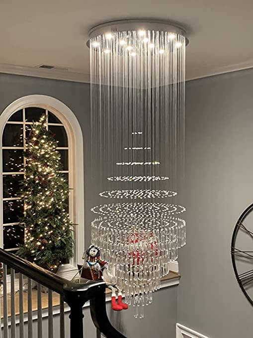 Extra Large Customization D47.2"/ 4W*25 Foyer Crystal Chandelier Raindrop Crystal Flush Mount Ceiling Light Fixture For Hotel Resturant Entrance Staircase Lobby Hallway
