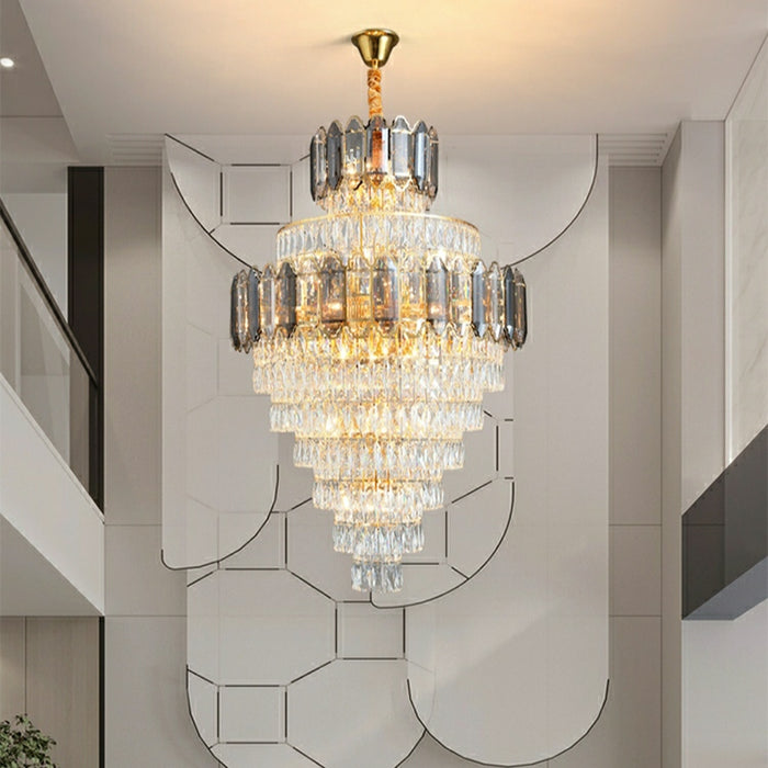 Extra Large D59.1"*H96.5"/ 80 Lights Luxurious Staircase Crystal Chandelier Living Room Ceiling Light Fixture For Hotel Villa Entrance In Gold Finish