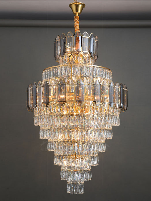 Large Staircase Crystal Chandelier Living Room Ceiling Light Fixture For Hotel Entrance In Gold Finish