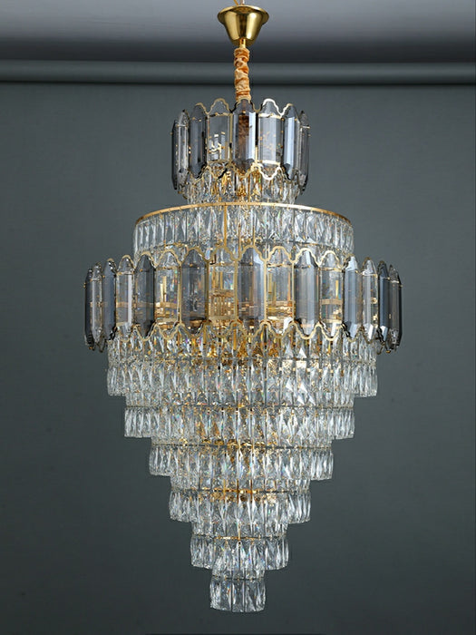 Large Staircase Crystal Chandelier Living Room Ceiling Light Fixture For Hotel Entrance In Gold Finish