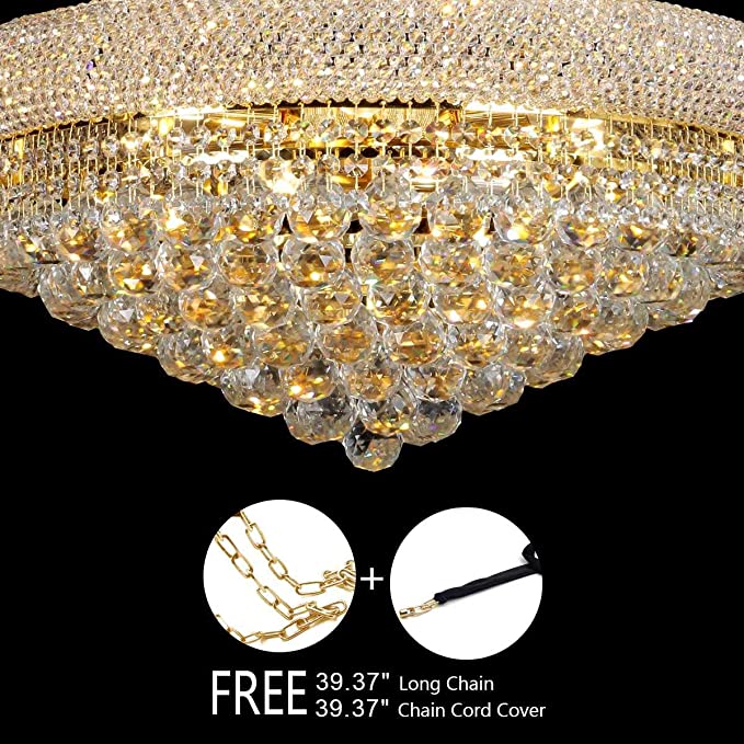 Gold Luxury Empire Foyer K9 Crystal Chandelier D19.7"