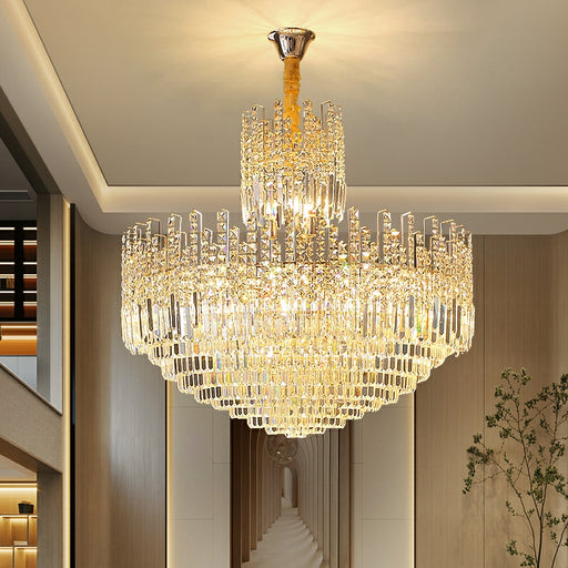 Luxury Hotel Hallway Ceiling Lighting Fixture Tiered Round Crystal Chandelier D23.6"