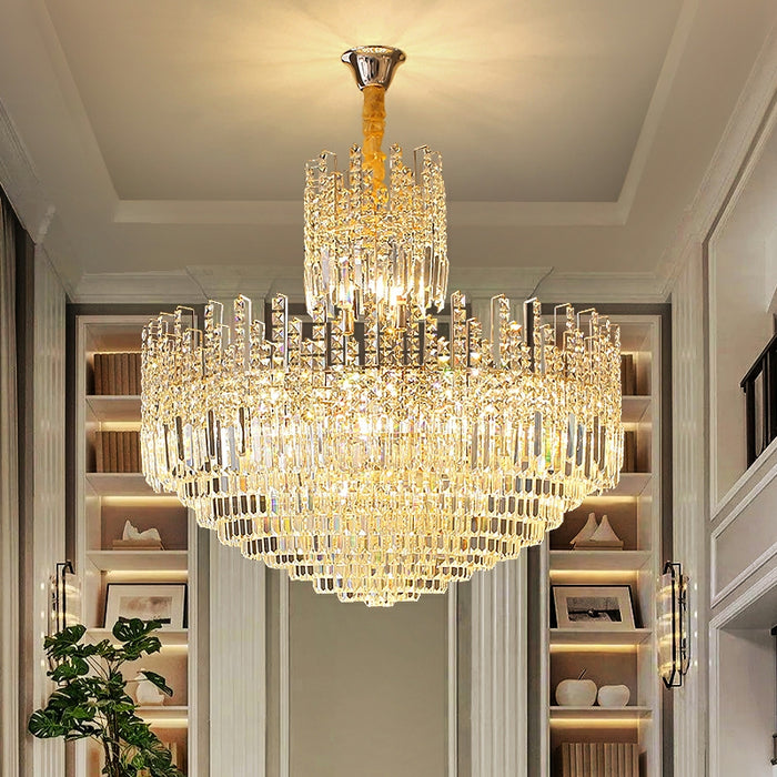 Luxury Hotel Hallway Ceiling Lighting Fixture Tiered Round Crystal Chandelier D31.5"