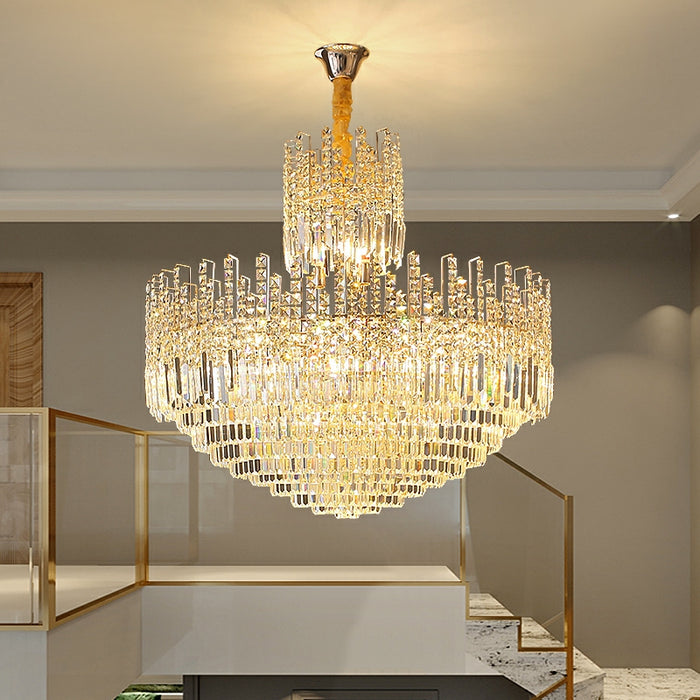 Luxury Hotel Hallway Ceiling Lighting Fixture Tiered Round Crystal Chandelier D47.2"