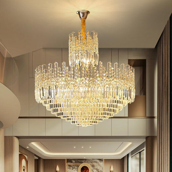 Luxury Hotel Hallway Ceiling Lighting Fixture Tiered Round Crystal Chandelier D39.4"