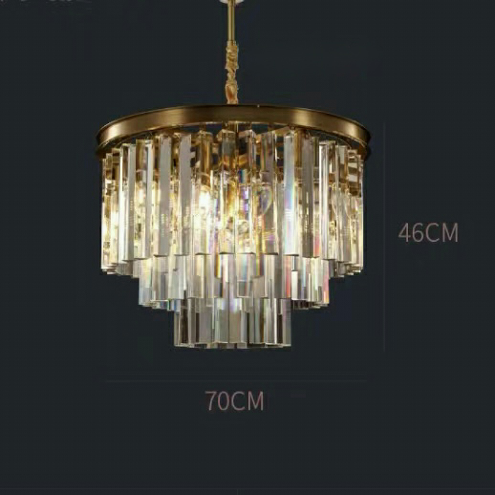 Lámpara de techo de lujo para sala de estar, candelabro de cristal de cobre puro, moderna