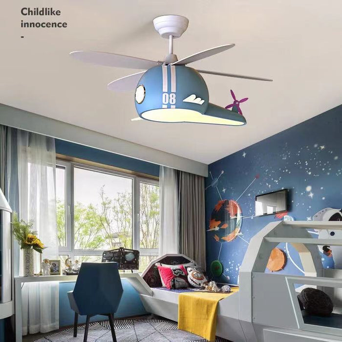 Macaron Lampada da camera da letto con ventilatore da soffitto per elicottero a forma di cartone animato creativo per ventilatore per aereo per bambini