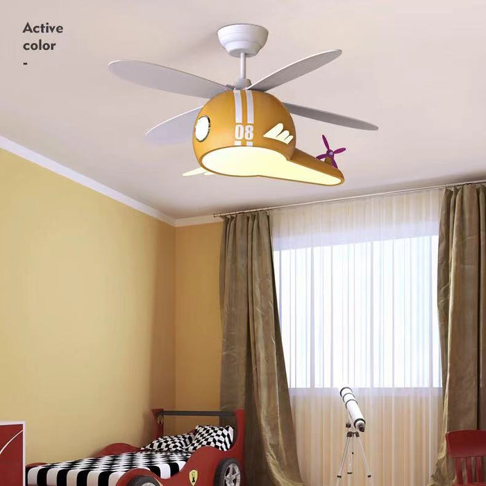 Macaron Lampada da camera da letto con ventilatore da soffitto per elicottero a forma di cartone animato creativo per ventilatore per aereo per bambini
