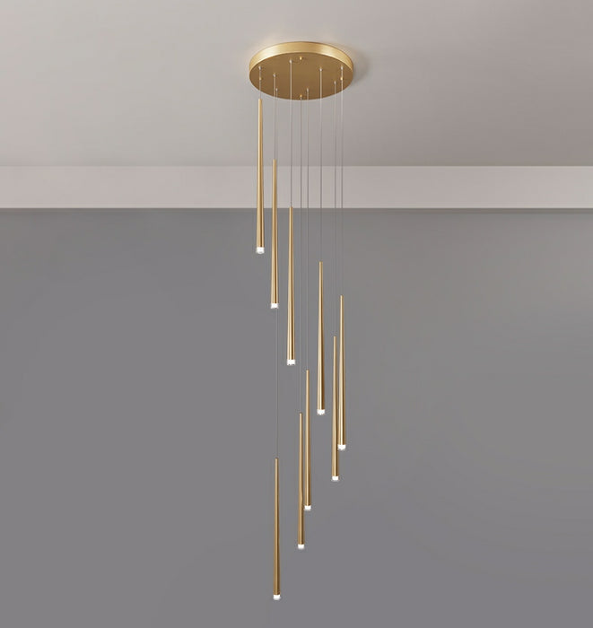 Minimalism Foyer Staircase Ceiling Chandelier Modern Pendant Lighting Fixture For Living Room Entryway In Gold/ Black Finish