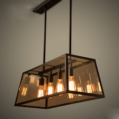 Modern Black Cage Style Glass Lamp Shade Pendant Light 4 Lights