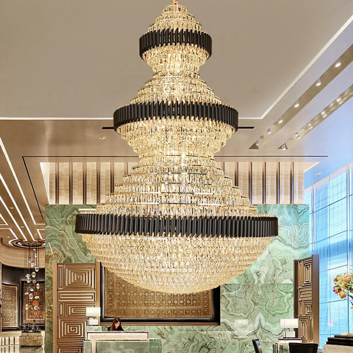 Lyfairs free shipping worldwide new trendy and good quality lightings customization D 70.9'' * H 102.4''  large beautiful magnificient black and golden crystal chandelier luxurious design resturant cafe luxury hotel