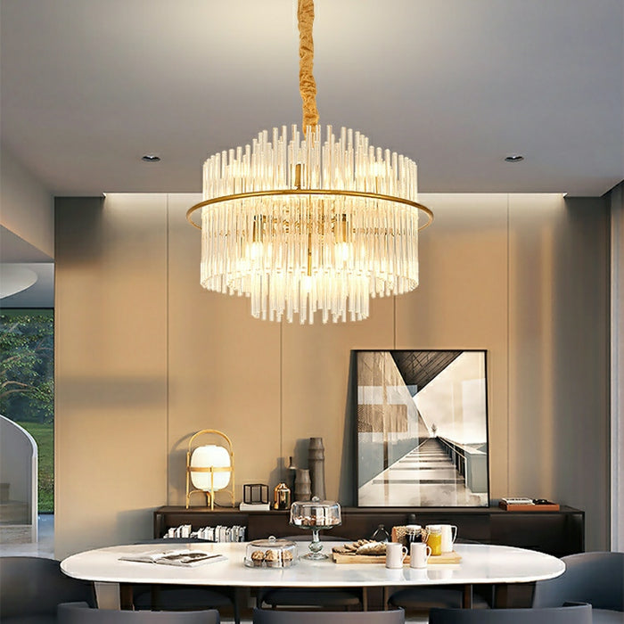 Candelabro de cristal K9 de estilo europeo moderno para sala de estar/comedor, accesorio de iluminación de techo redondo de diseño asequible para dormitorio