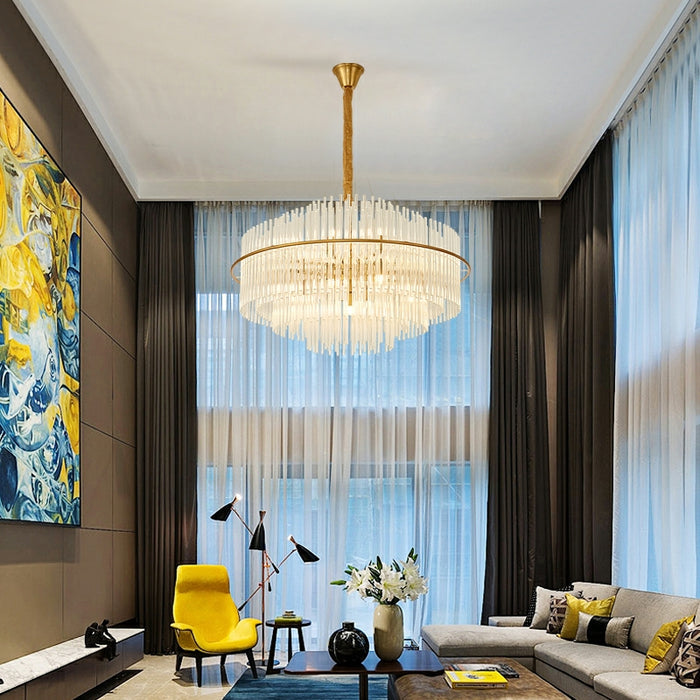 Candelabro de cristal K9 de estilo europeo moderno para sala de estar/comedor, accesorio de iluminación de techo redondo de diseño asequible para dormitorio